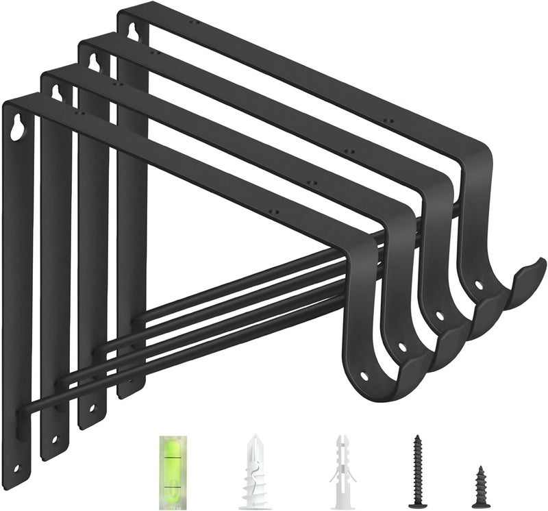 WEKIS 4-Pack Closet Rod Bracket, 10.8x10.8Inch Closet Shelf Brackets Heavy Duty Wall Mounted, Matte Black Steel Closet Rod Support Brackets Holder, 300 Lbs Load Capacity with Anchors Screws - Image 1